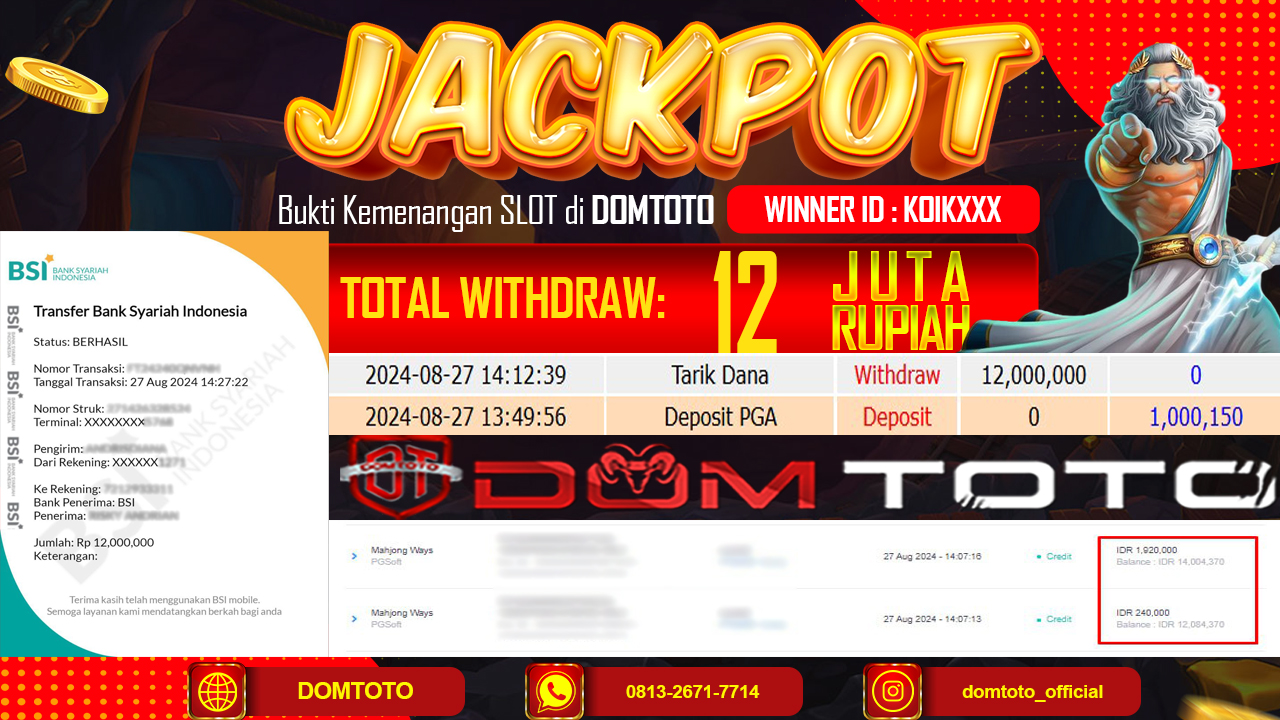 JACKPOT MENANG SLOT MAHJONG WAYS 27 AGUSTUS 2024